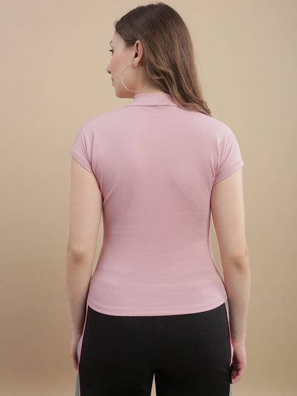 Womens 100% Cotton Solid Interlock Cap Sleeve Top –Pink