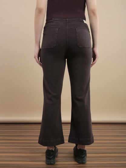 Womens Straight Fit Denim Cotton Blend Solid Pants - Brown