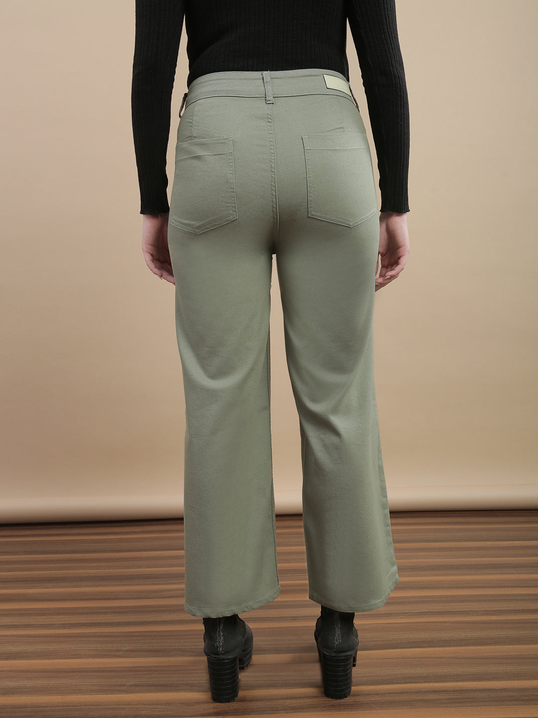 Womens Straight Fit Denim Meadows Cotton Solid Casual Pant - Light Green