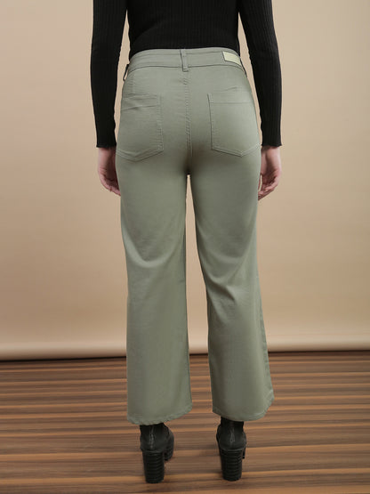 Womens Straight Fit Denim Meadows Cotton Solid Casual Pant - Light Green