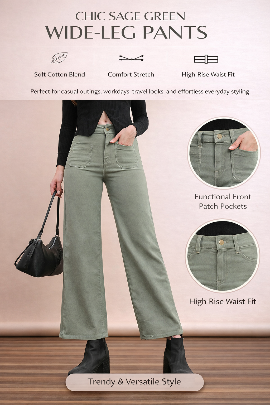 Womens Straight Fit Denim Meadows Cotton Solid Casual Pant - Light Green