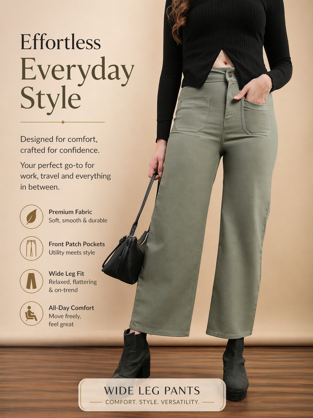 Womens Straight Fit Denim Meadows Cotton Solid Casual Pant - Light Green