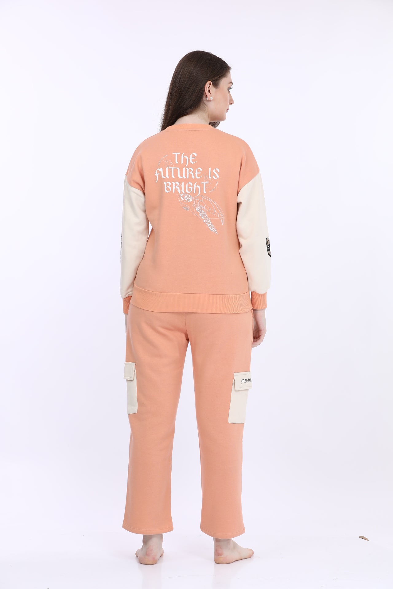 Maysixty® Women Fleece Peach Printed Full Sleeve Sweat Shirt