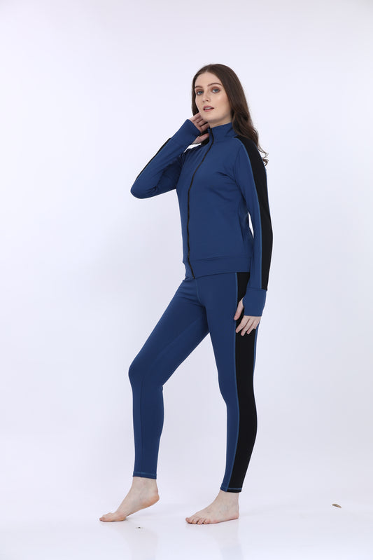 Maysixty® Women Poly Spandex Navy Solid Full Sleeve Track Suit