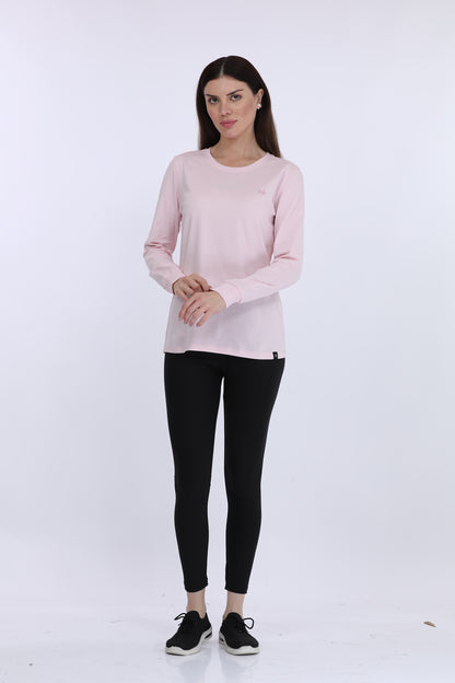 Maysixty® Women 100% Cotton Pink Solid Full Sleeve T-Shirt