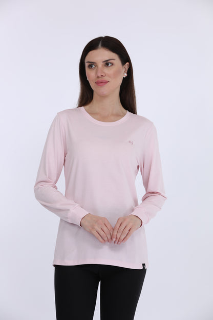 Maysixty® Women 100% Cotton Pink Solid Full Sleeve T-Shirt