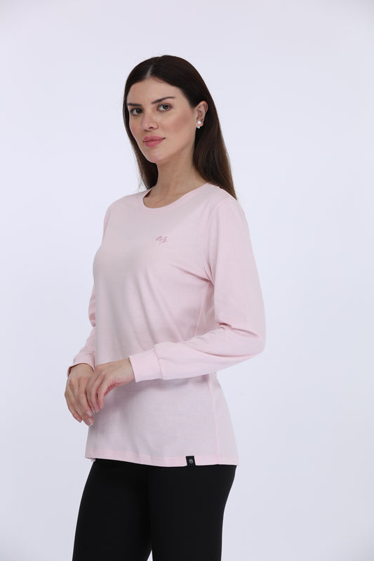 Maysixty® Women 100% Cotton Pink Solid Full Sleeve T-Shirt