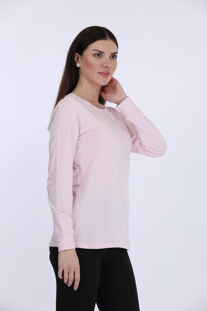 Maysixty® Women 100% Cotton Pink Solid Full Sleeve T-Shirt