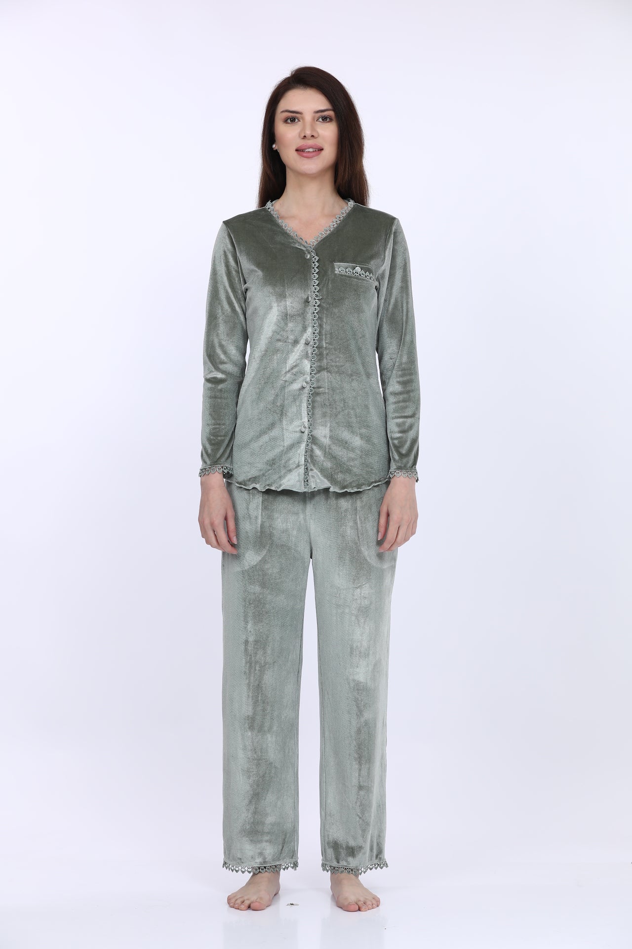 Ice-Velour Sage Green Pyjama Set