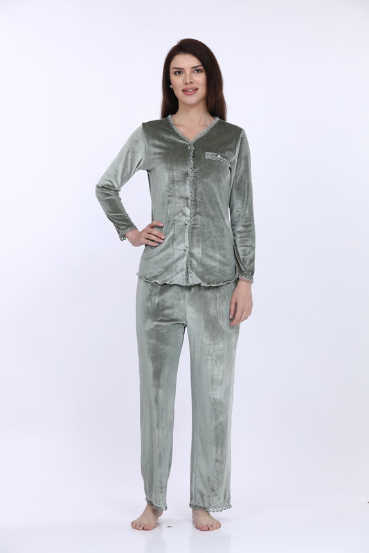 Ice-Velour Sage Green Pyjama Set