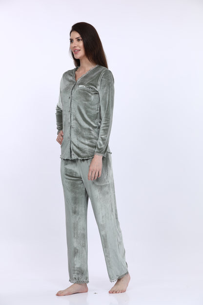 Ice-Velour Sage Green Pyjama Set