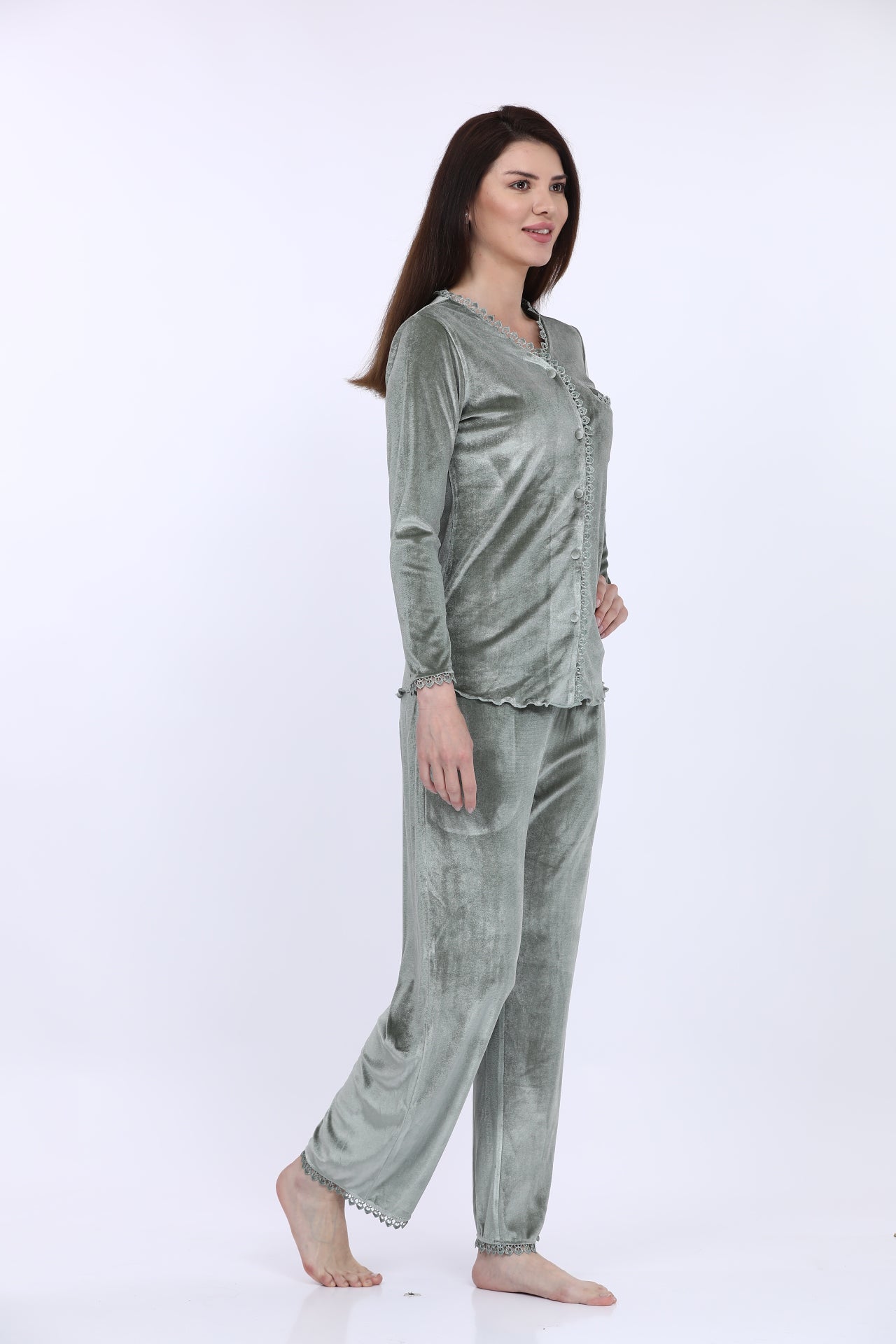 Ice-Velour Sage Green Pyjama Set