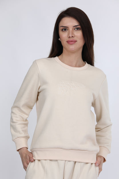 Maysixty® Women Fleece Off White Solid Full Sleeve Sweat Shirt