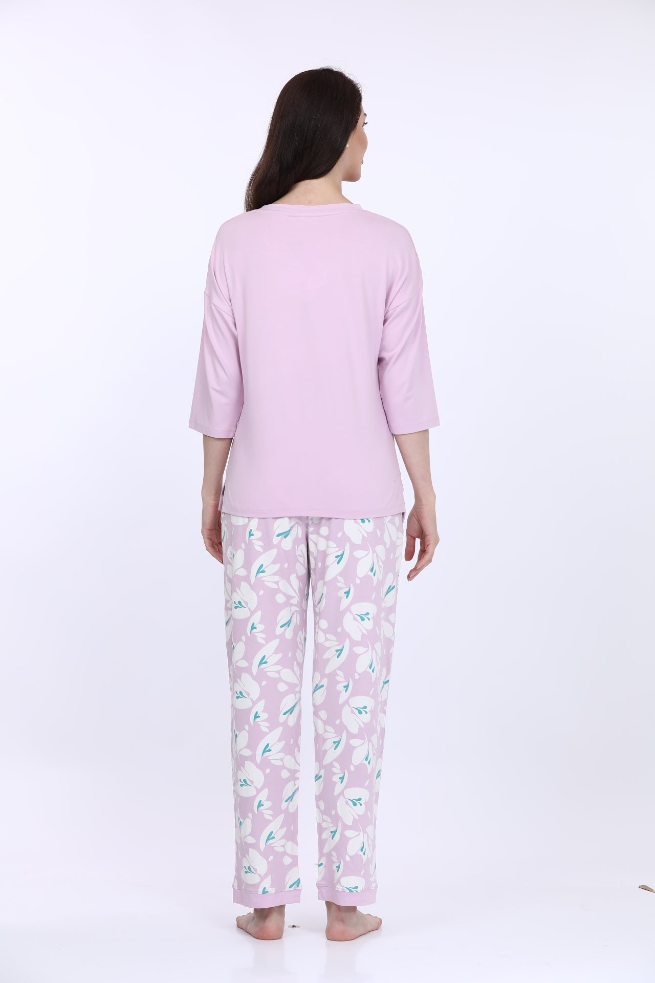 Maysixty® Women Viscose Spandex Pink Printed Full Sleeve T-Shirt With Pyjama