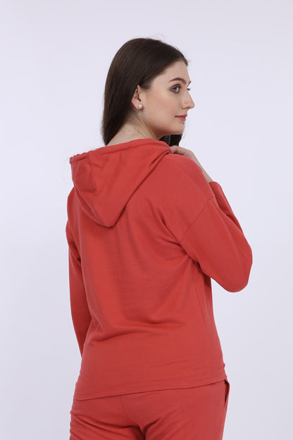 Maysixty® Women Cotton Spandex Red Printed Full Sleeve Sweat Shirt