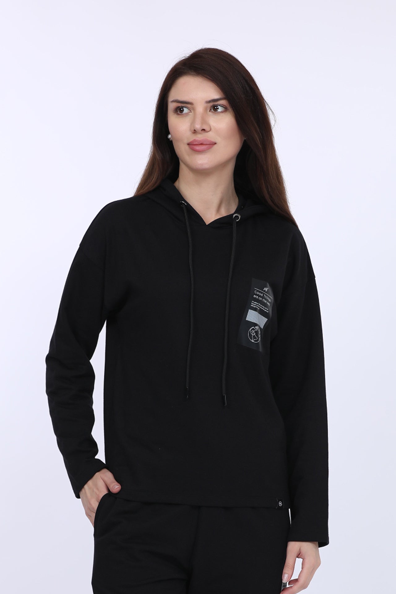 Maysixty® Women Cotton Spandex Black Printed Full Sleeve Sweat Shirt