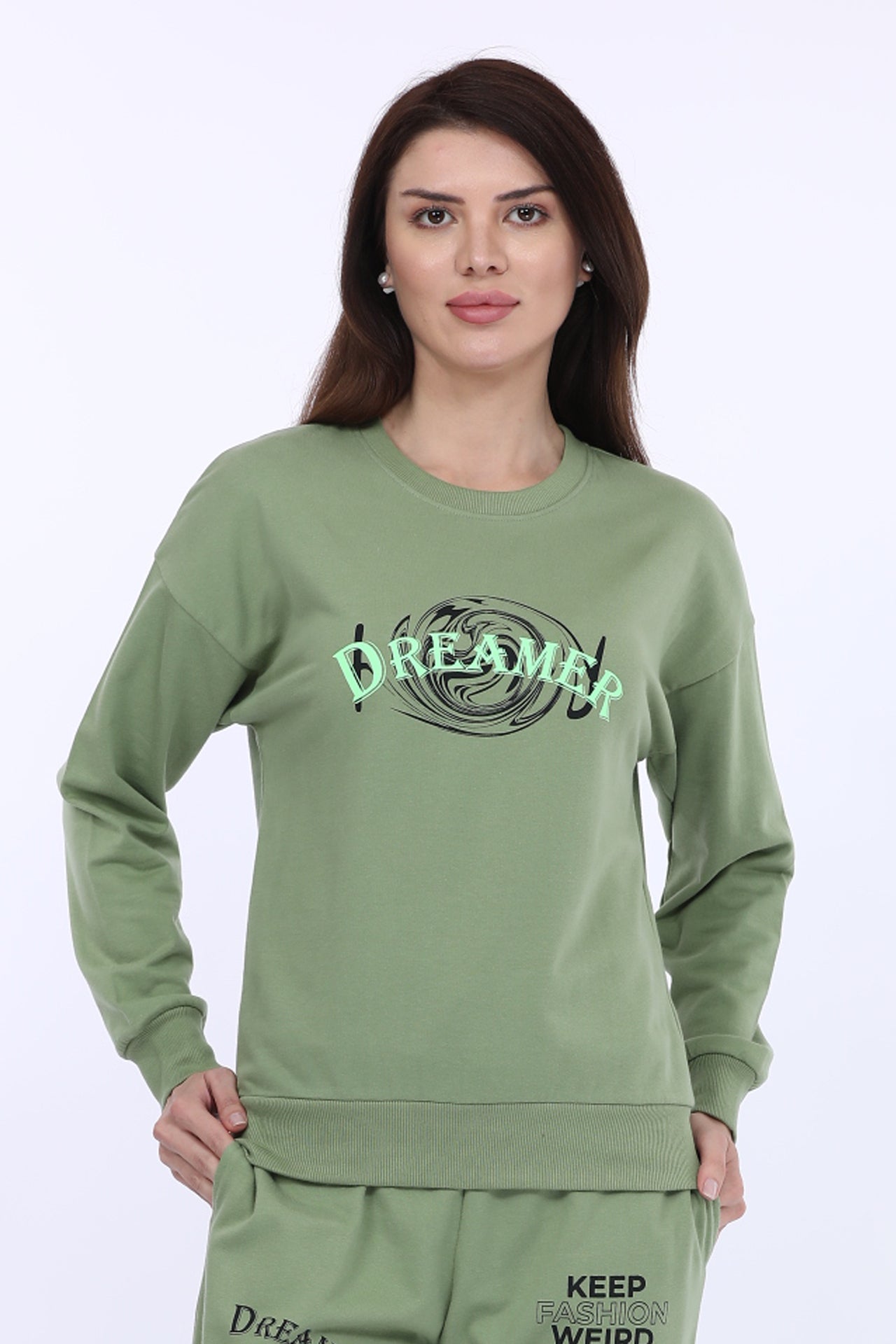 Maysixty® Women Cotton Spandex Green Printed Full Sleeve Sweat Shirt