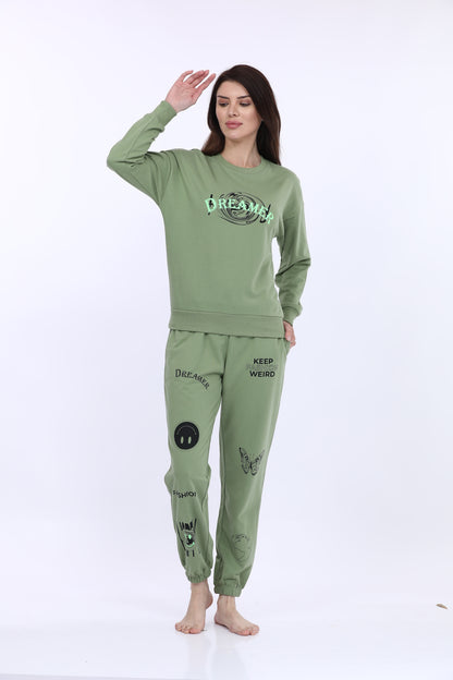 Maysixty® Women Cotton Spandex Green Printed Full Sleeve Sweat Shirt