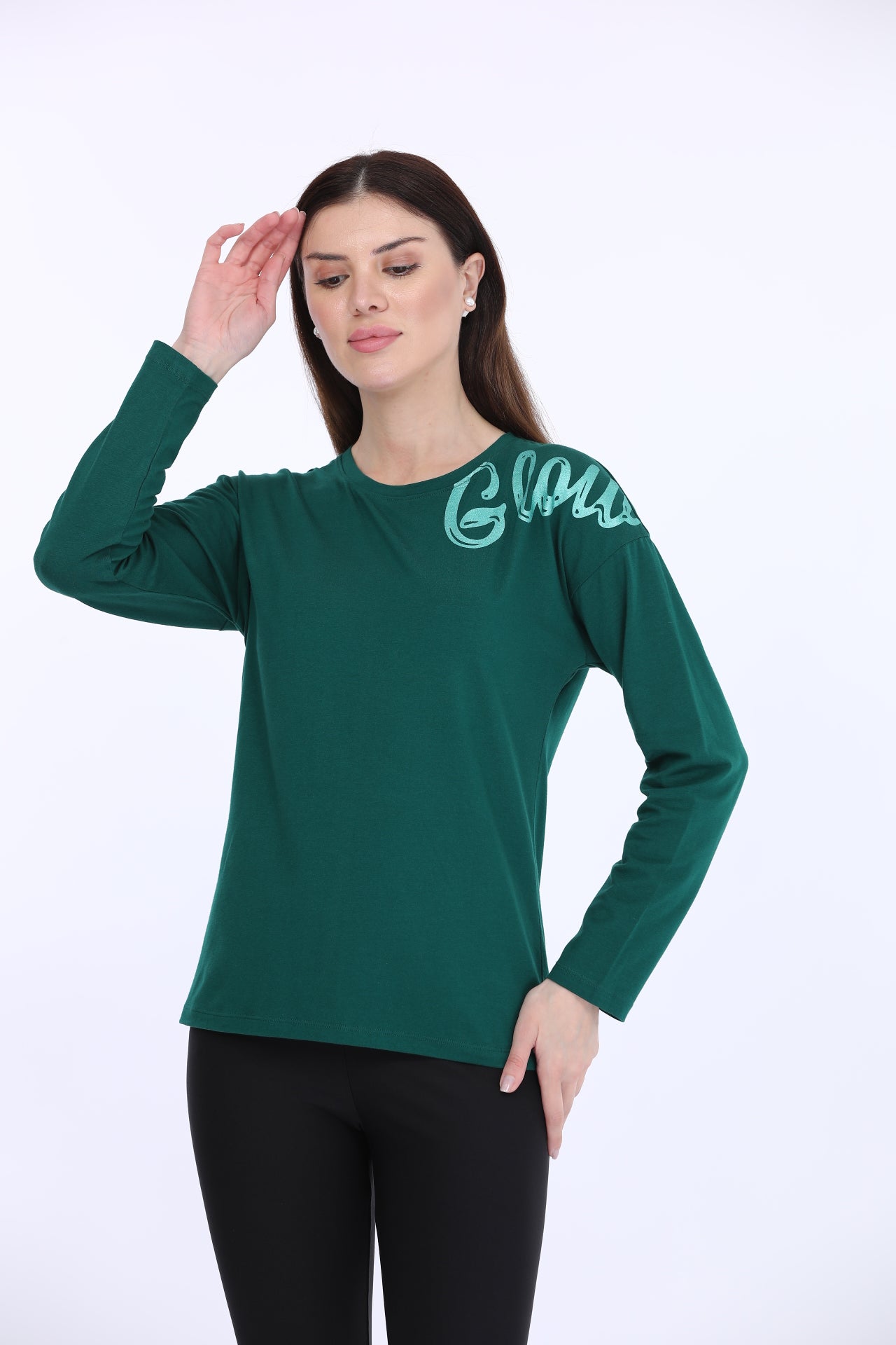 Cotton Spandex Green Full Sleeve T-Shirt