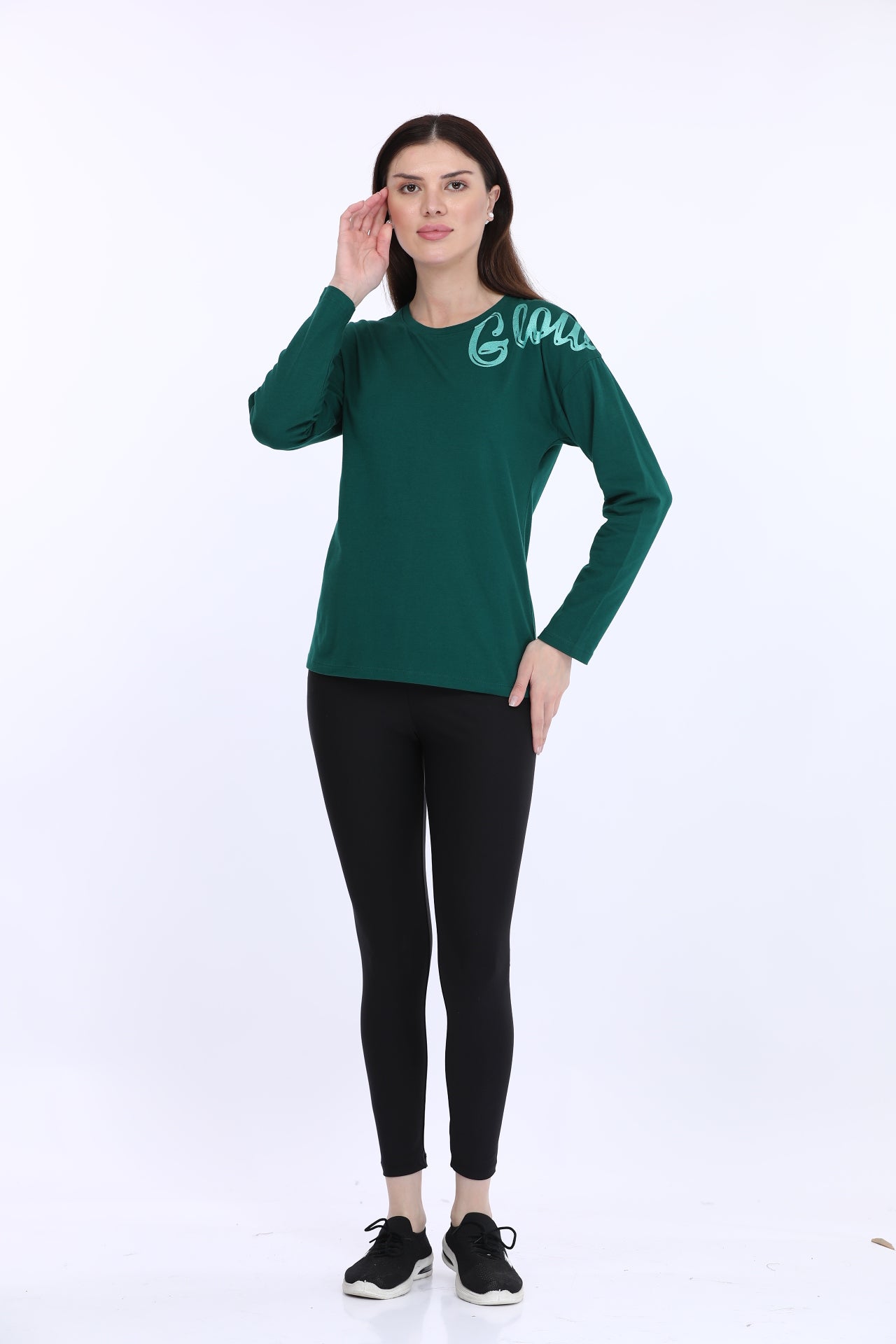 Cotton Spandex Green Full Sleeve T-Shirt