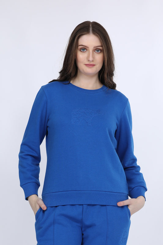 Maysixty® Women Fleece Blue Solid Full Sleeve Sweat Shirt