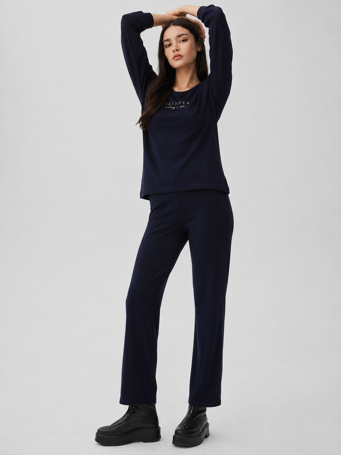 Cotton Spandex Navy Fashion Co-ords Set