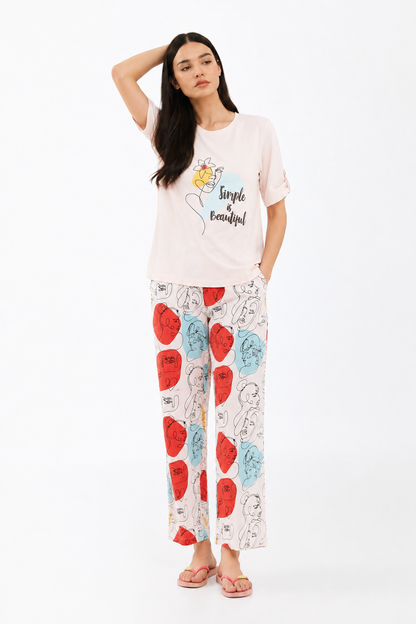 Light Pink Cotton T-Shirt & Pyjama Set