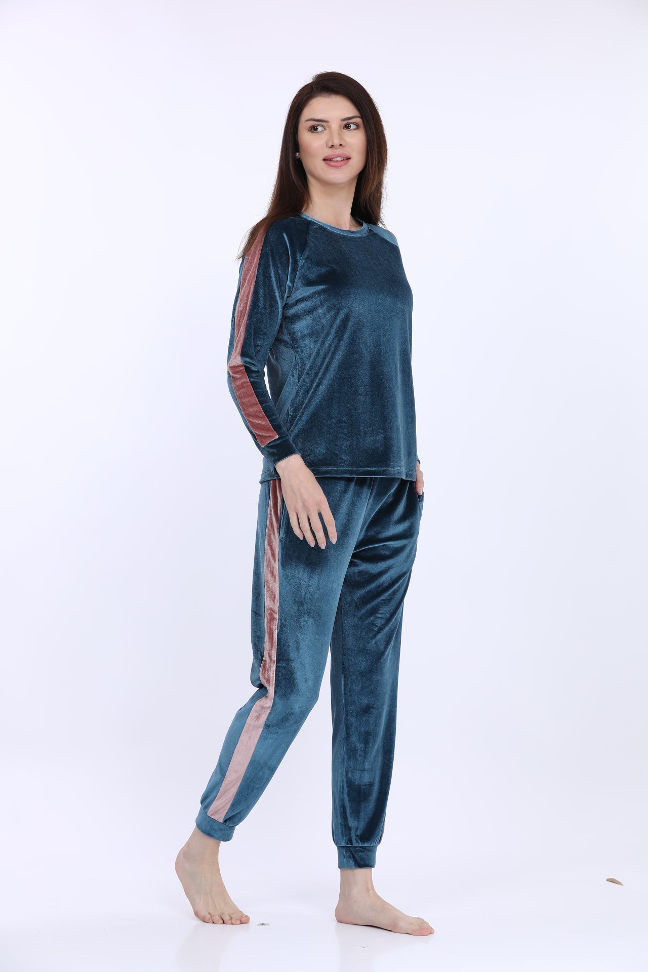 Ice-Velour Teal Grey Track Suit