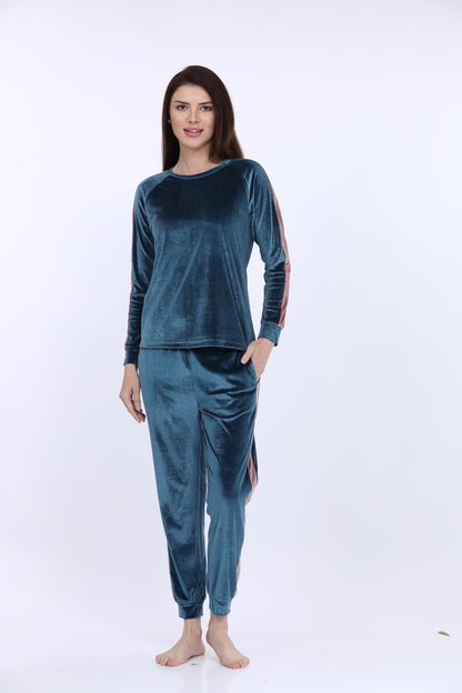 Ice-Velour Teal Grey Track Suit