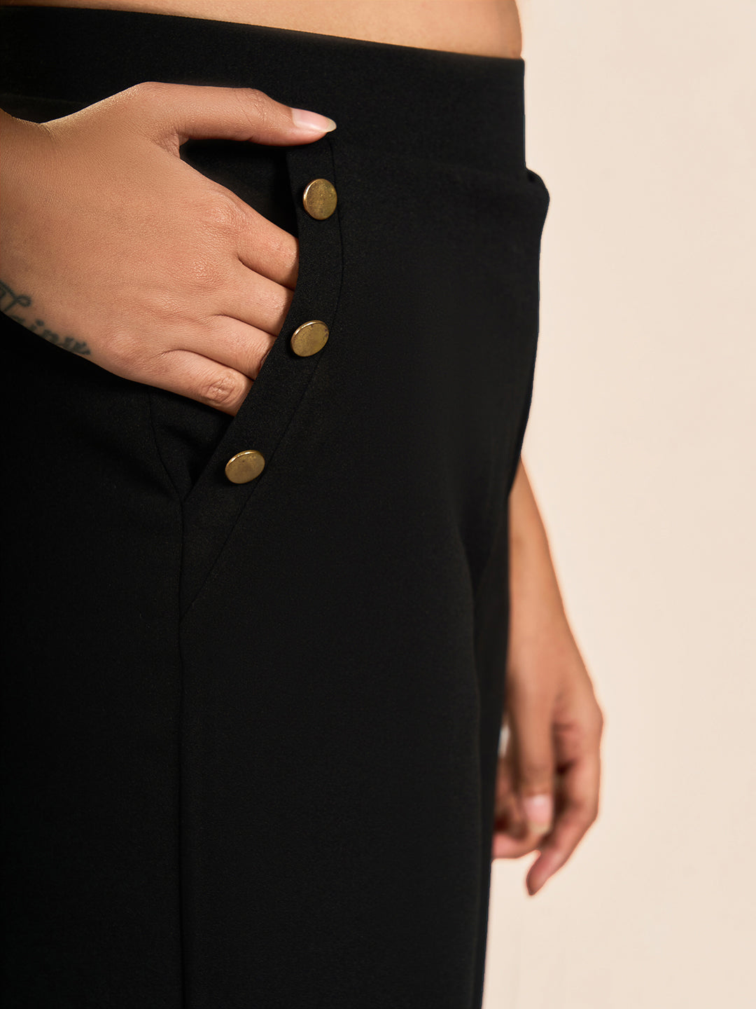 Black Solid Track Pant