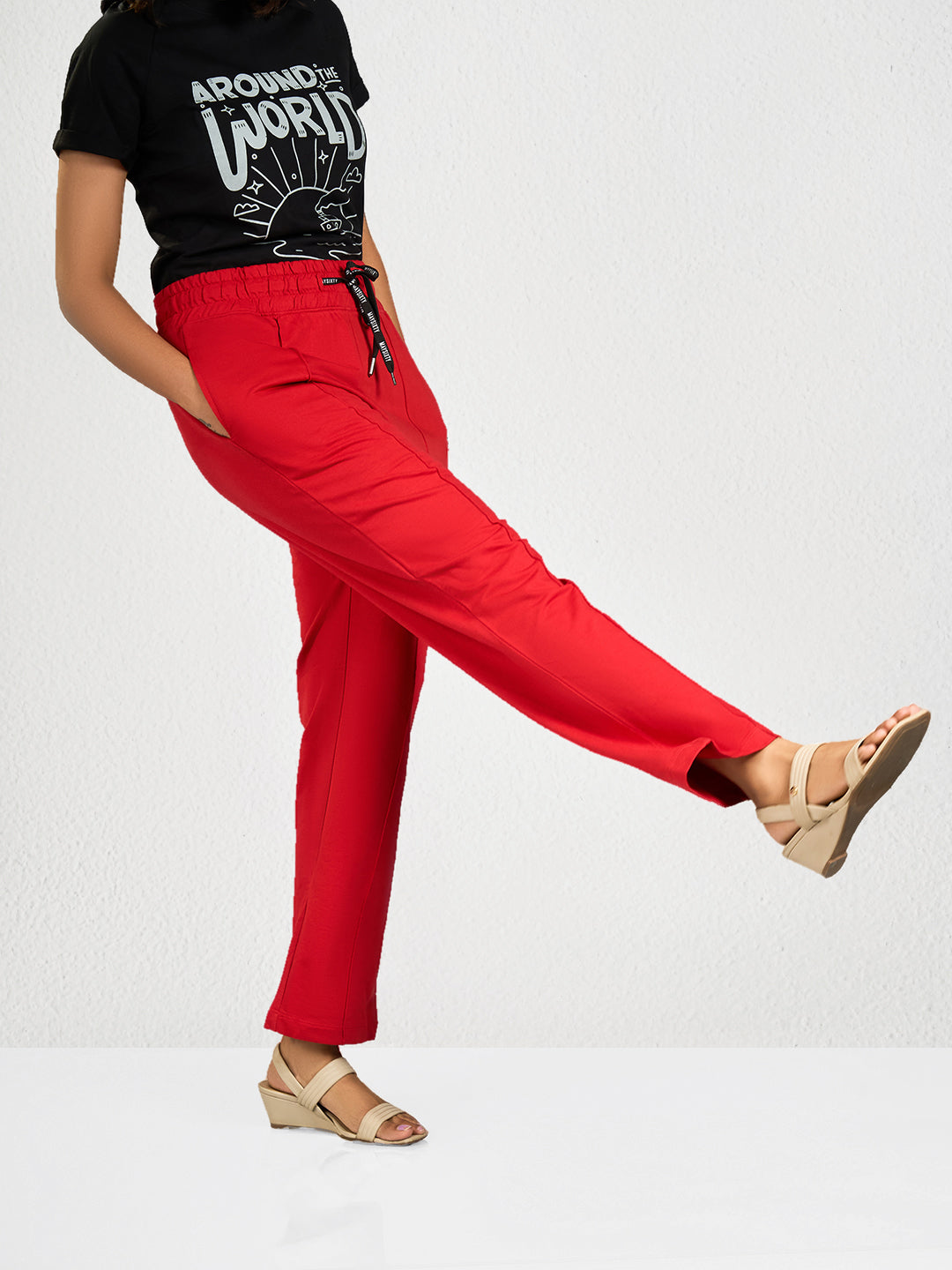 Red Solid Track Pant