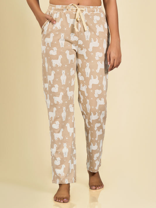 Beige Cartoon Printed Pyjama