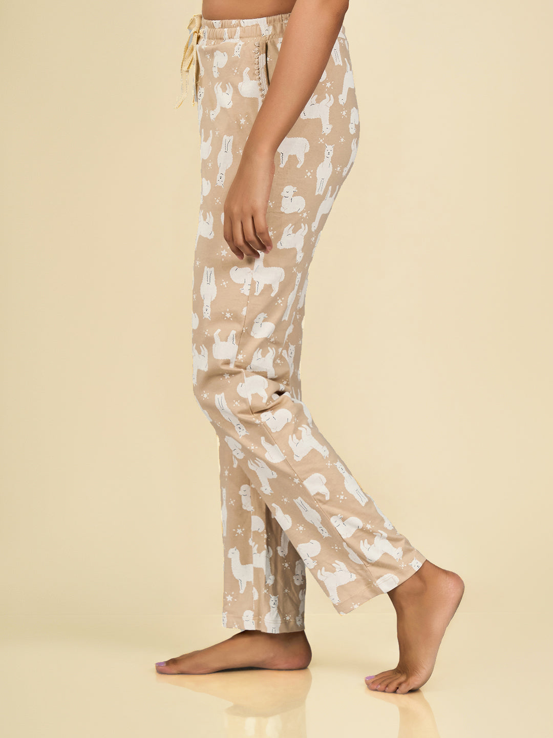 Beige Cartoon Printed Pyjama