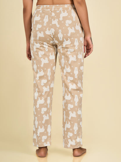 Beige Cartoon Printed Pyjama