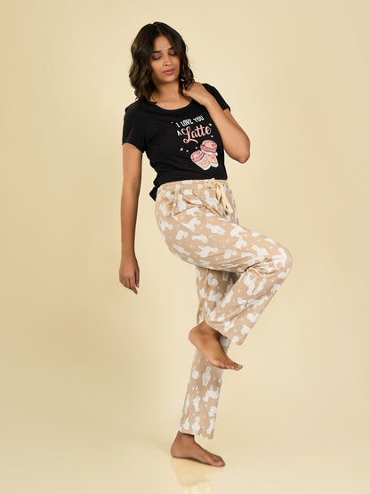 Beige Cartoon Printed Pyjama