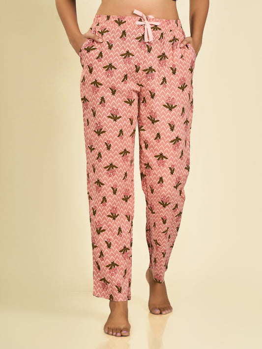 Peach Floral Printed Pyjama