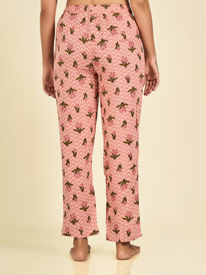 Peach Floral Printed Pyjama