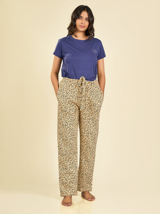 Brown Printed Cotton Pyjama for Women 