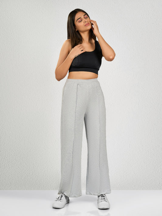 Grey Solid Spandex Track Pant