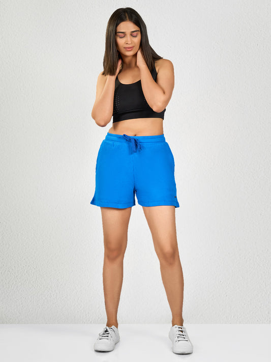 Blue Solid Shorts for Women