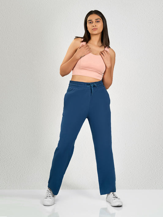 Blue Solid Cotton Track Pant