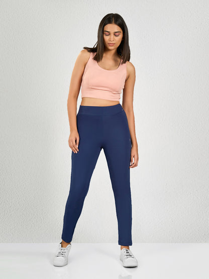 Blue Solid Yoga Pant