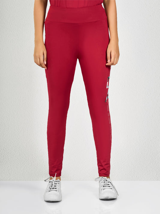 Maroon Printed Yoga Pant