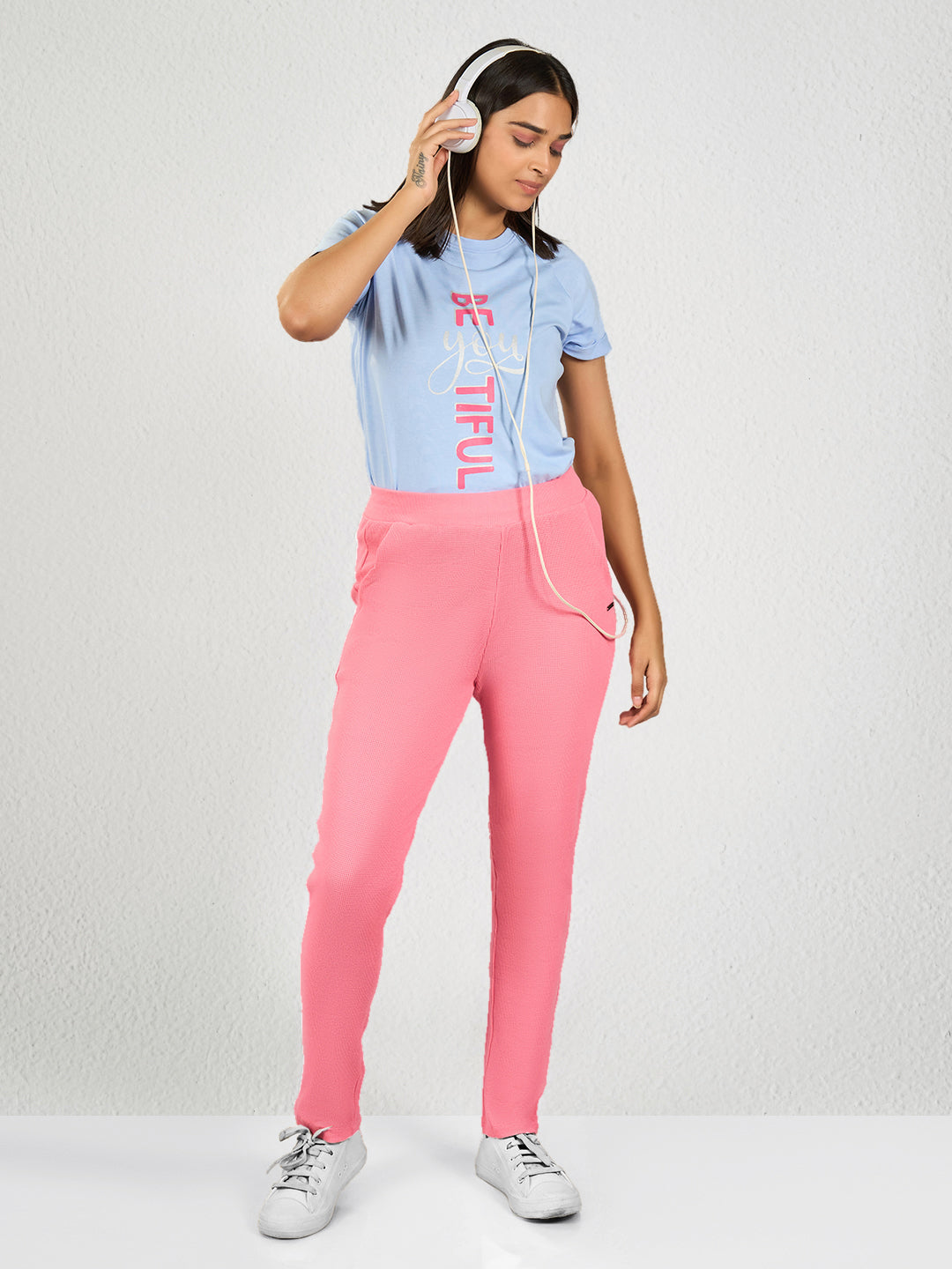 Pink Solid Track Pant