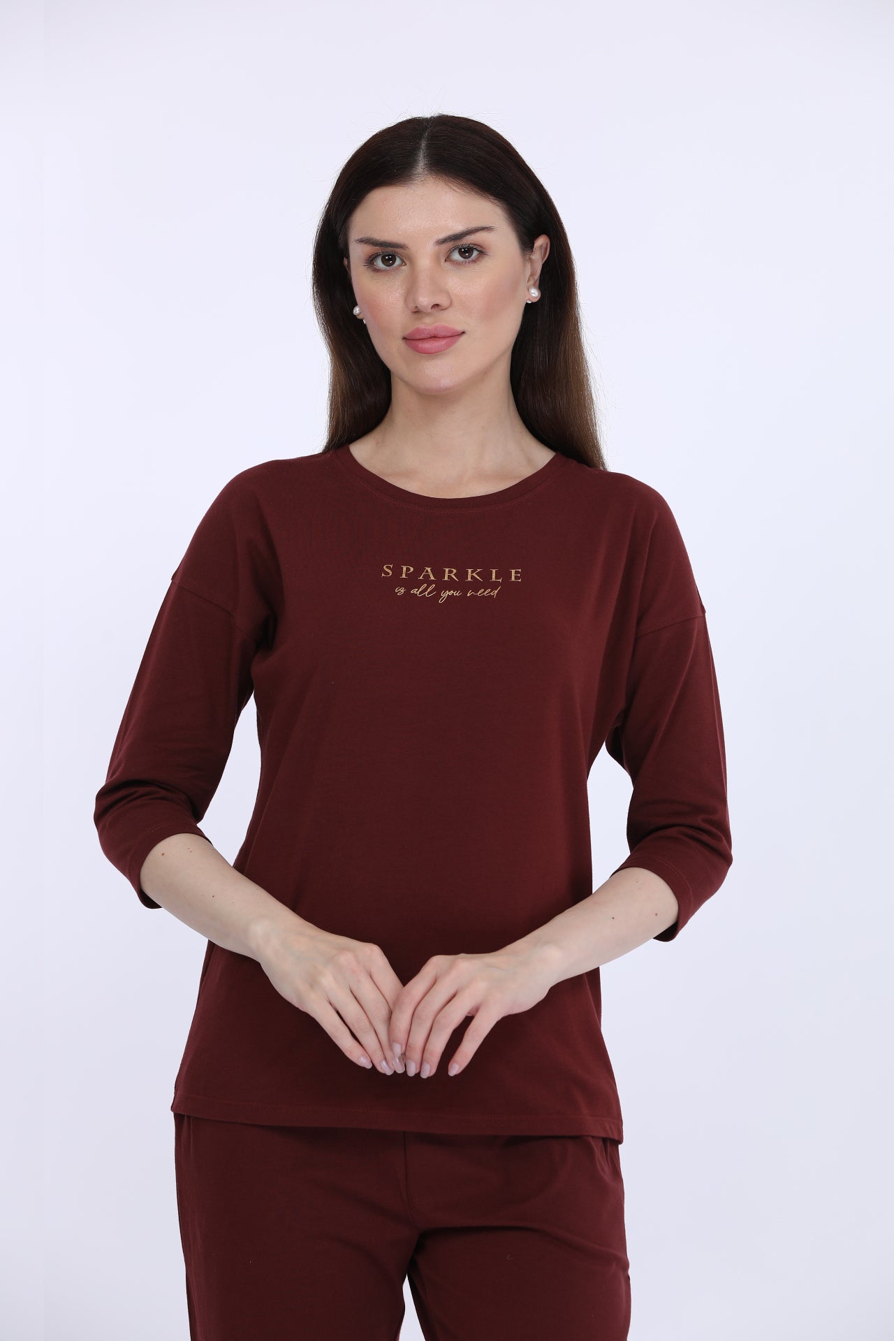 Cotton Spandex Wine Fashion Co-ords Set