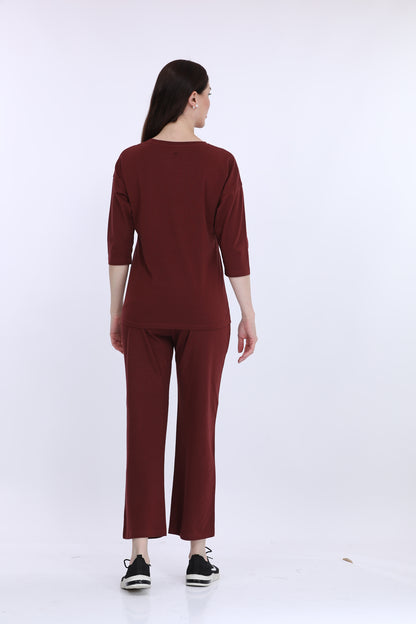 Cotton Spandex Wine Fashion Co-ords Set