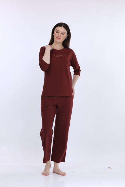 Cotton Spandex Wine Fashion Co-ords Set