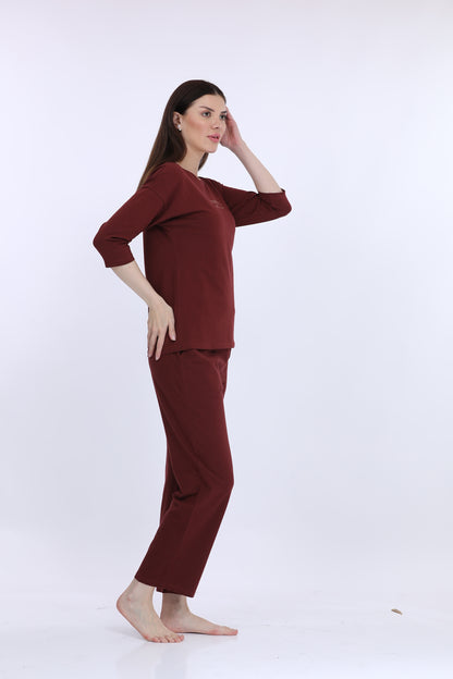 Cotton Spandex Wine Fashion Co-ords Set