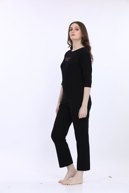 Cotton Spandex Black Fashion Co-ords Set